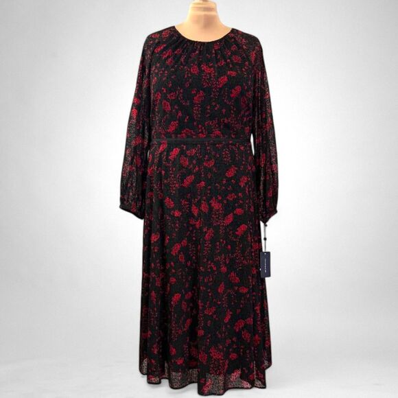 TOMMY HILFIGER Floral-Print Chiffon Dress, NWT! Size 16W - Picture 1 of 9